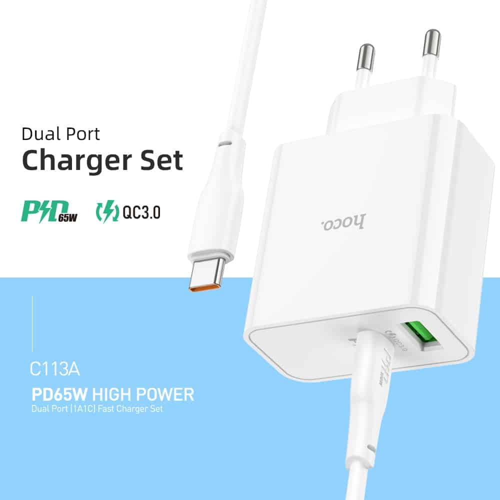 Hoco C113A PD65W Type-C+USB QC3.0 Fast Charger