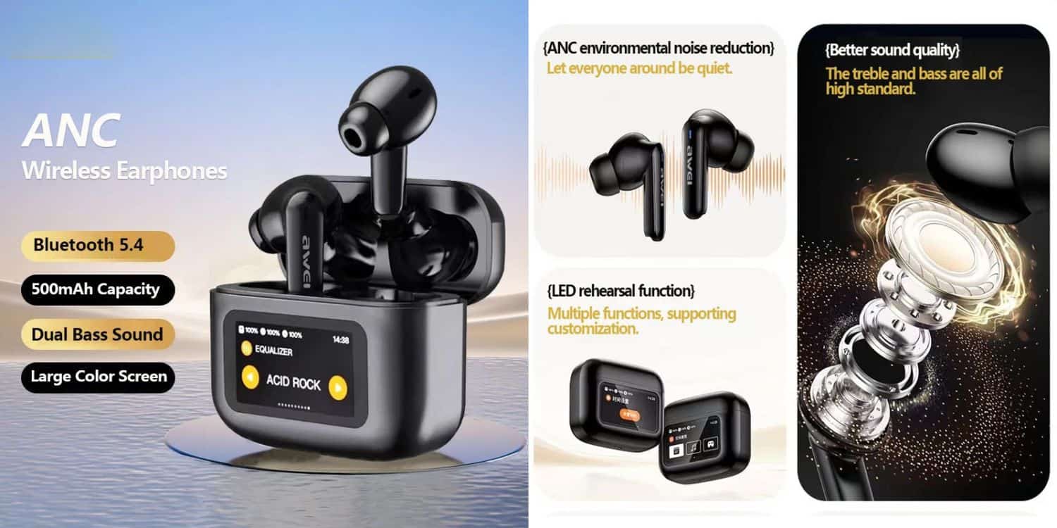 Awei T56 ANC Earbuds With LED Display